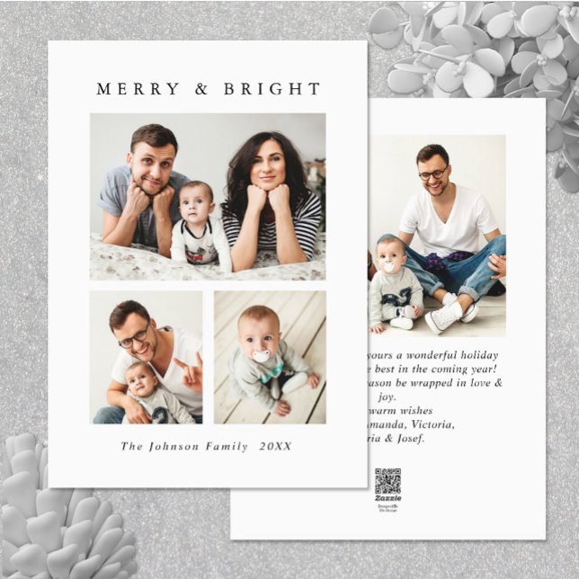 Elegant Minimalistisk julfoto Hälsning 4 Julkort (Elegant Minimalist Christmas Greeting Photo Holiday Card)