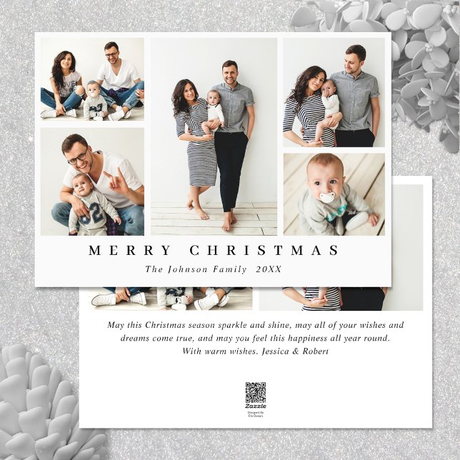 Elegant Minimalistisk julfoto Hälsning 7 Julkort (Zazzle Elegant Minimalist Christmas Greeting 7 Photo Holiday Card)