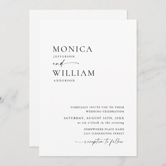 Elegant Minimalistisk kalligrafi Bröllop Inbjudningar (Fram/baksida)