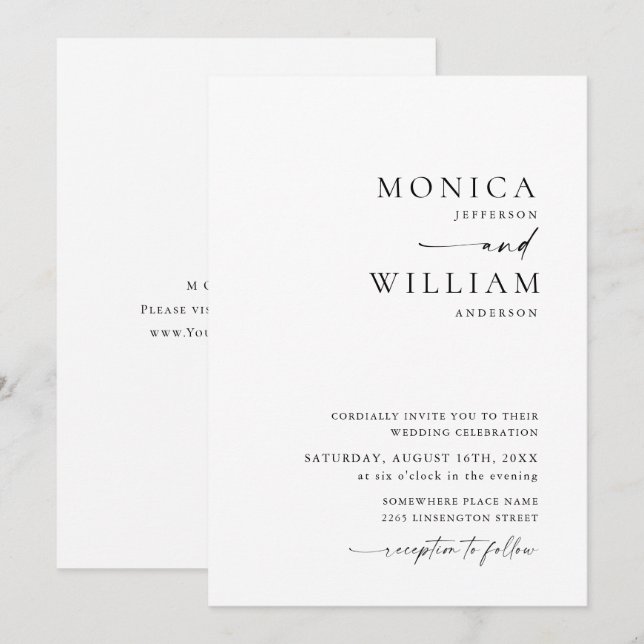 Elegant Minimalistisk kalligrafi Bröllop Inbjudningar (Fram/baksida)