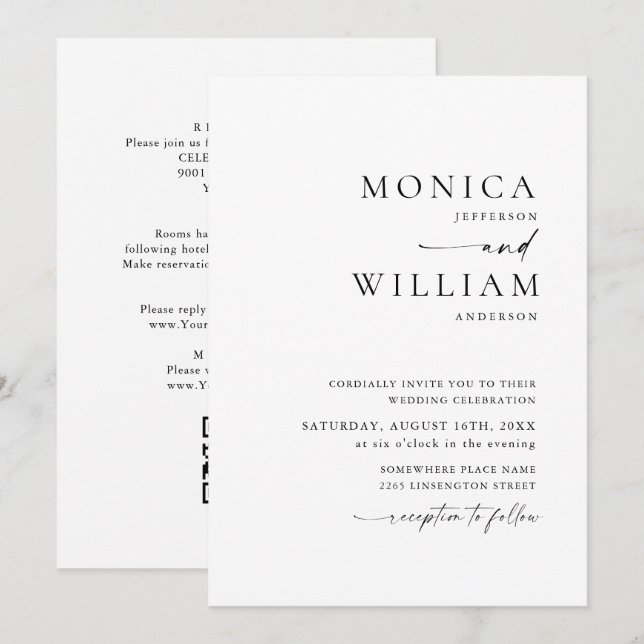 Elegant Minimalistisk kalligrafi Bröllop Inbjudningar (Fram/baksida)