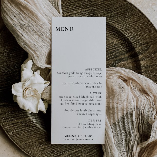 Elegant Minimalistisk kalligrafi Bröllop Menu Meny (Skapare uppladdad)