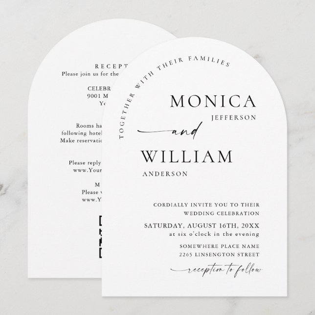 Elegant Minimalistisk Kalligrafi Bröllop QR-kod Inbjudningar (Fram/baksida)