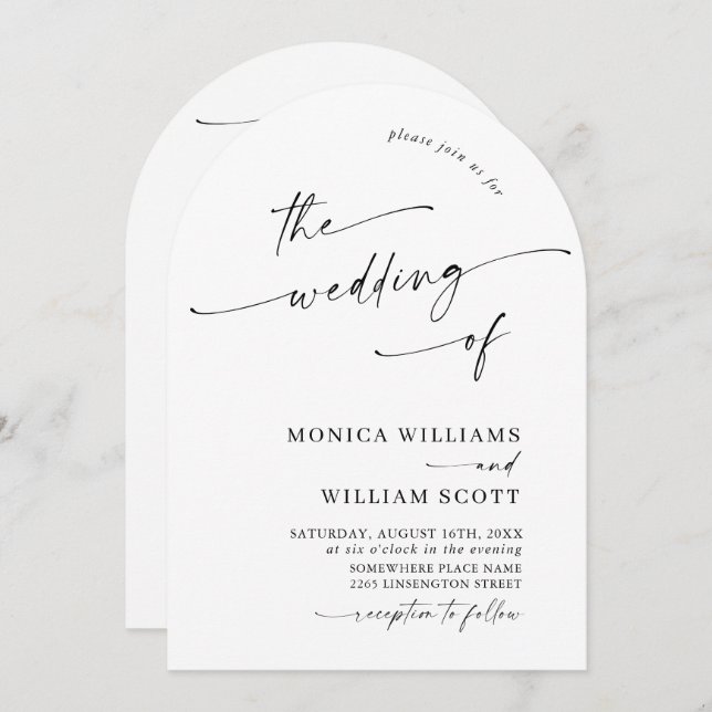 Elegant Minimalistisk Kalligrafi Bröllop QR-kod Inbjudningar (Fram/baksida)