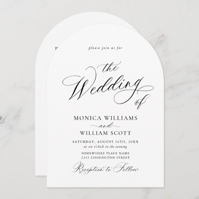 Elegant Minimalistisk Kalligrafi Bröllop QR-kod Inbjudningar (Fram/baksida)