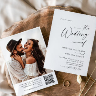 Elegant Minimalistisk Kalligrafi Bröllop QR-kod Inbjudningar