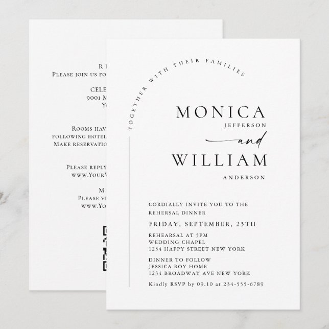 Elegant Minimalistisk Kalligrafi Bröllop QR-kod Inbjudningar (Fram/baksida)