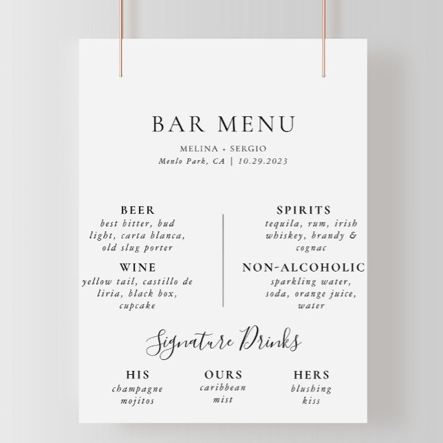 Elegant minimalistisk kalligrafi bröllopsbarmeny poster (Skapare uppladdad)