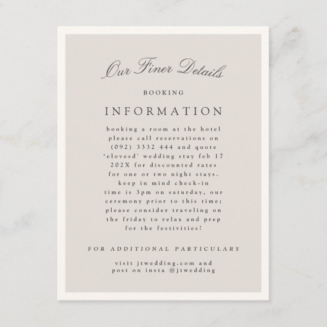 Elegant minimalistisk kalligrafi bröllopsdetaljer tilläggskort (Framsida)