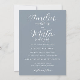 Elegant Minimalistisk kalligrafi Dusty Blue Bröllo Inbjudningar