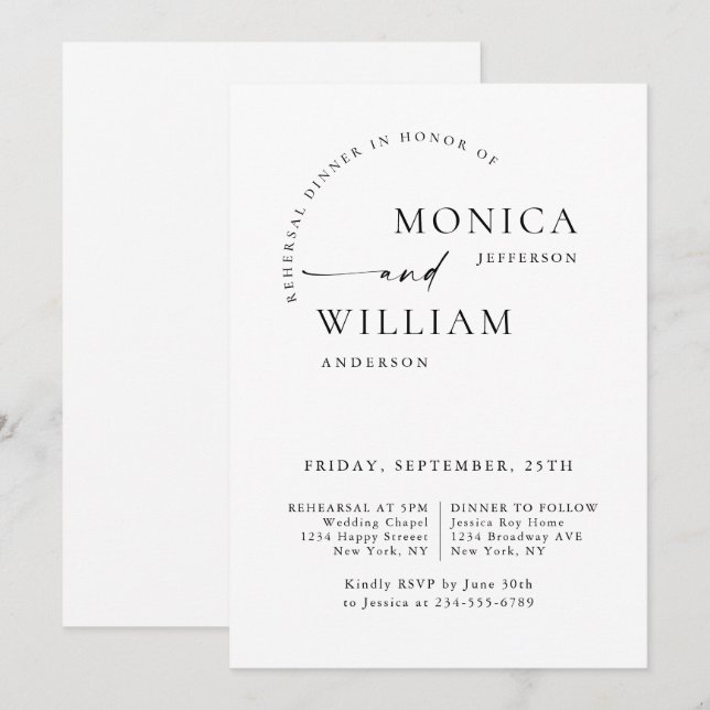 Elegant minimalistisk kalligrafi för repetitionsmi inbjudningar (Fram/baksida)