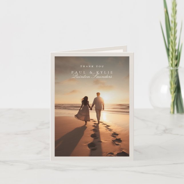 Elegant minimalistisk kalligrafi foto bröllop tack kort (Framsida)
