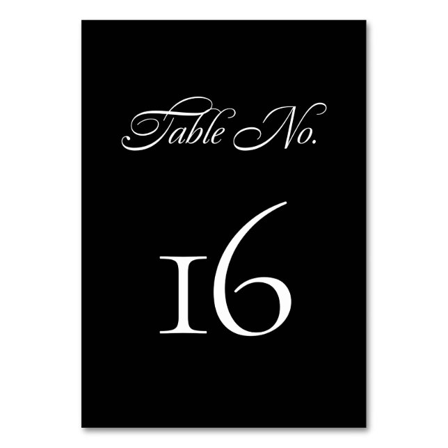 Elegant Minimalistisk kalligrafi, svart Bröllop Bordsnummer (Framsidan)