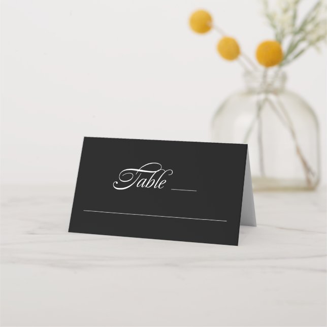 Elegant Minimalistisk kalligrafi, svart Bröllop Placeringskort (Framsida)