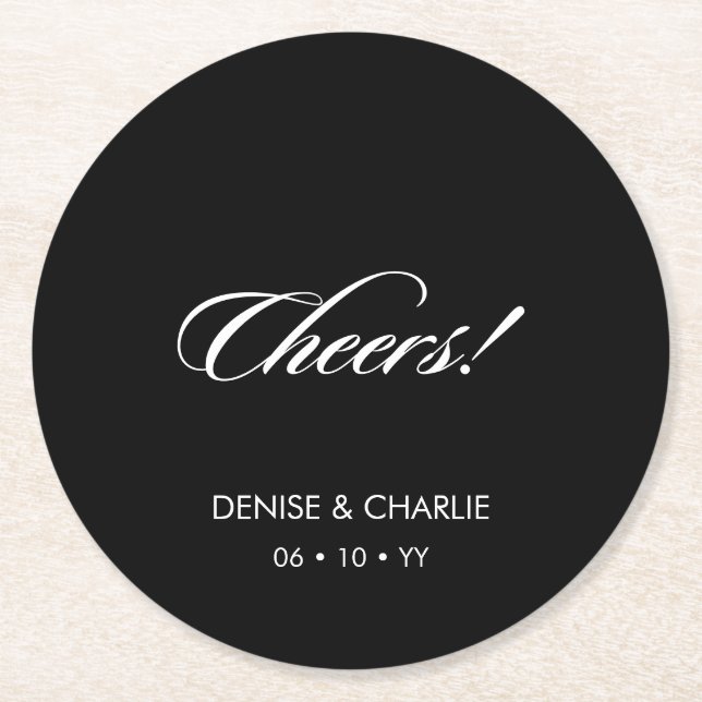 Elegant Minimalistisk kalligrafi, svart Bröllop Underlägg Papper Rund (Framsidan)