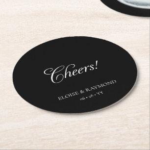 Elegant Minimalistisk kalligrafi, svart Bröllop Underlägg Papper Rund