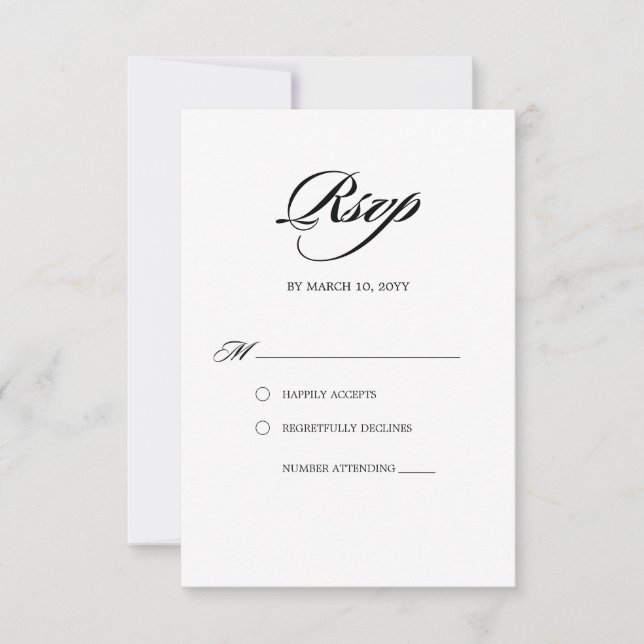 Elegant Minimalistisk kalligrafi vit Bröllop OSA Kort (Framsida)