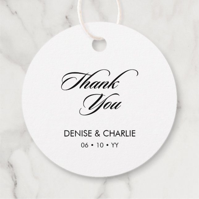 Elegant Minimalistisk kalligrafi Vita Bröllop Gåvor Etiketter (Baksida)
