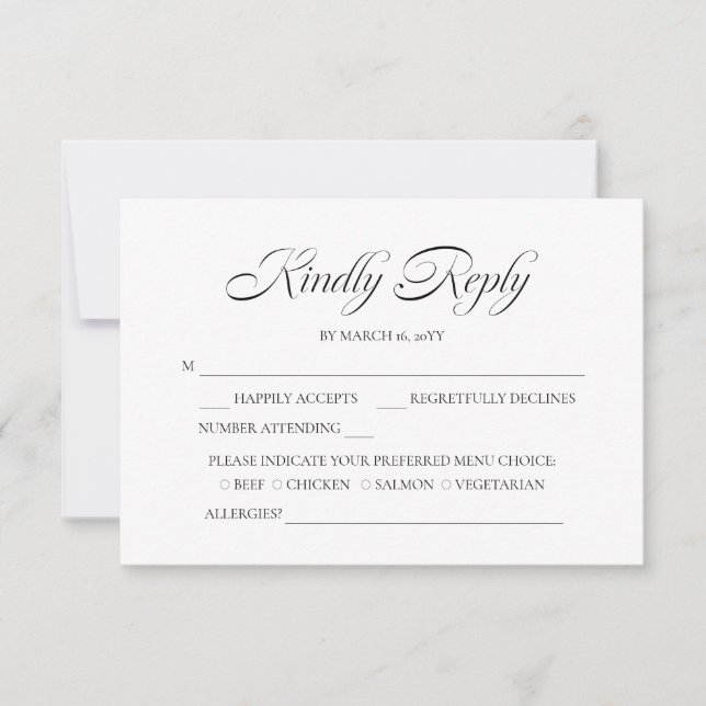 Elegant Minimalistisk kalligrafi Vita Bröllop OSA Kort (Framsida)