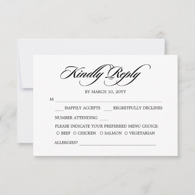 Elegant Minimalistisk kalligrafi Vita Bröllop OSA Kort (Framsida)