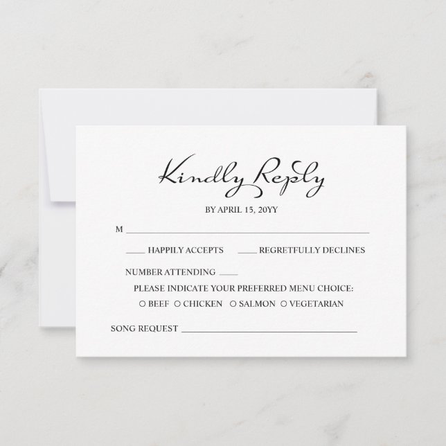 Elegant Minimalistisk kalligrafi Vita Bröllop OSA Kort (Framsida)