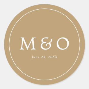 Elegant minimalistisk kant guldmonogram bröllop runt klistermärke