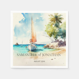 Elegant minimalistisk kryssning för vattenfärgsbåt pappersservett