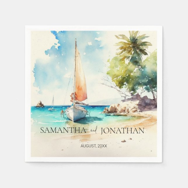 Elegant minimalistisk kryssning för vattenfärgsbåt pappersservett (Framsidan)