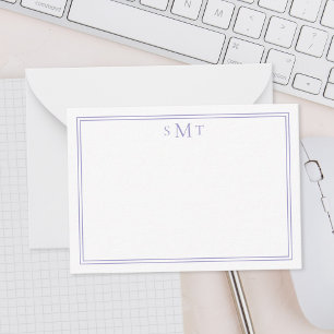 Elegant Minimalistisk Lila 3 Brev Monogram Anteckningskort