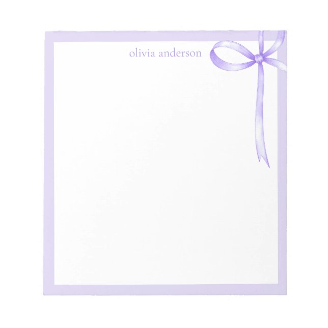 Elegant Minimalistisk Lila Bow Monogram Anteckningsblock (Framsida)