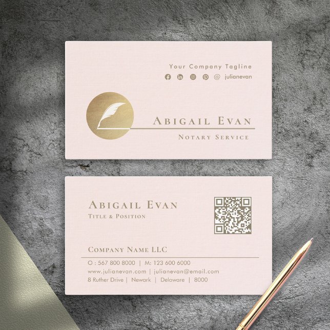 Elegant Minimalistisk ludderikon  Rosa och Guld Visitkort (Elegant Minimalist Feather Icon Blush Pink & Gold Business Card)