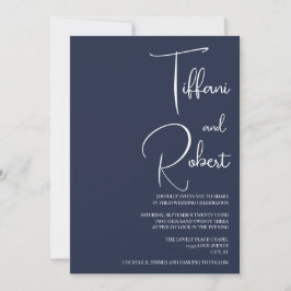 Elegant Minimalistisk marin blå Bröllop Inbjudningar