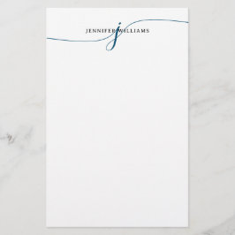 Elegant Minimalistisk marin blå skrift Monogram Brevpapper