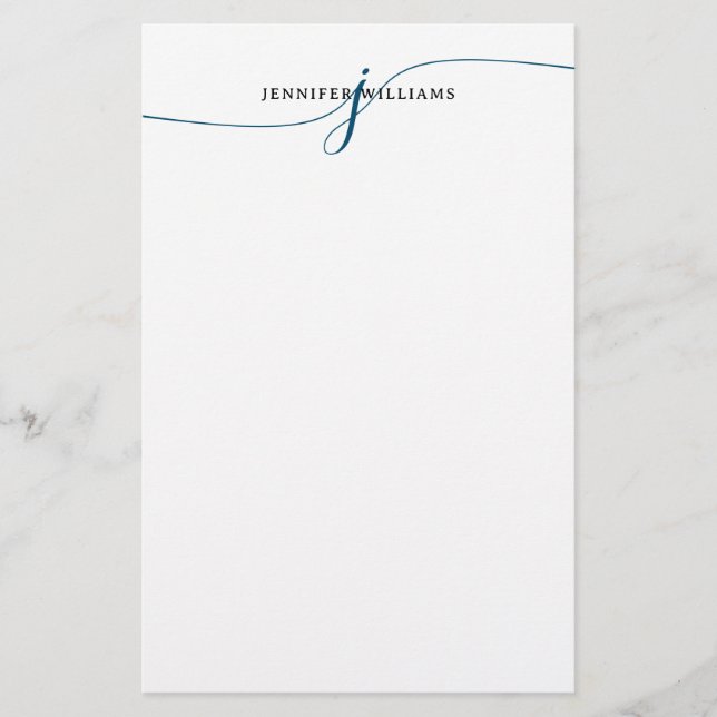 Elegant Minimalistisk marin blå skrift Monogram Brevpapper (Framsida)