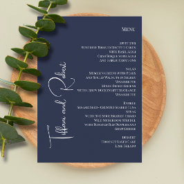 Elegant Minimalistisk marin Blue Big Namn Bröllop Meny