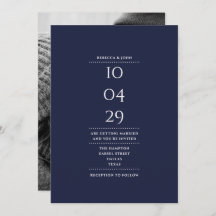 Elegant minimalistisk marinblå fotobryllopsdatum