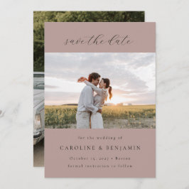 Elegant Minimalistisk Mauve-skript Bröllop 2-foto Spara Datumet