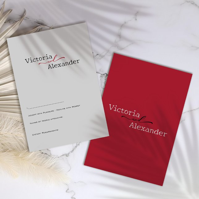 Elegant minimalistisk med röda dekortecken Bröllop OSA Kort (Skapare uppladdad)