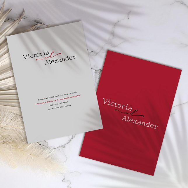 Elegant minimalistisk med röda dekortecken Bröllop Spara Datumet (Skapare uppladdad)