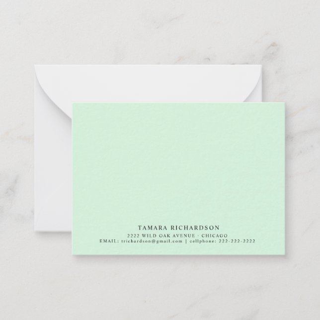 Elegant Minimalistisk Mint-Grönt Anteckningskort (Framsida)