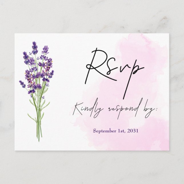 Elegant Minimalistisk Mode Lavender OSA Bröllop Vykort (Framsida)