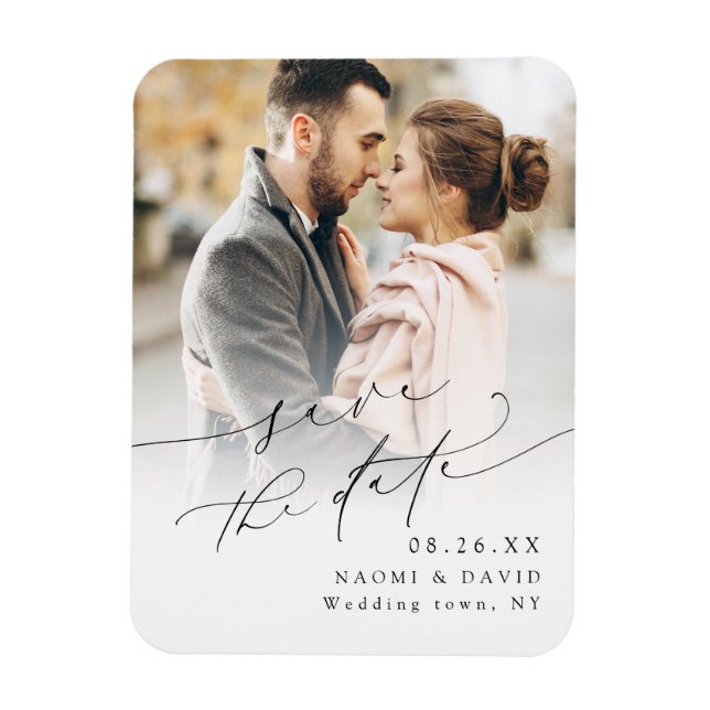 Elegant minimalistisk modern chic script foto   magnet (Vertikal)