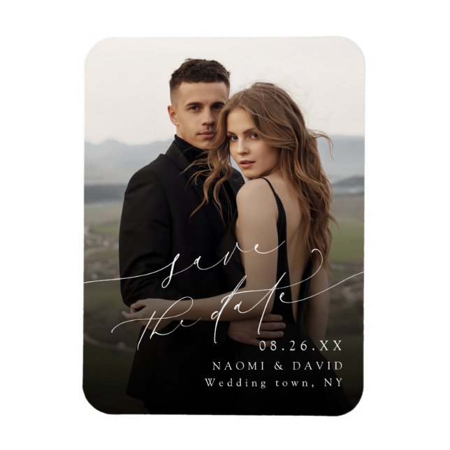 Elegant minimalistisk modern chic script foto magnet (Vertikal)