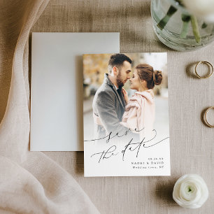 Elegant minimalistisk modern chic script foto spara datumet