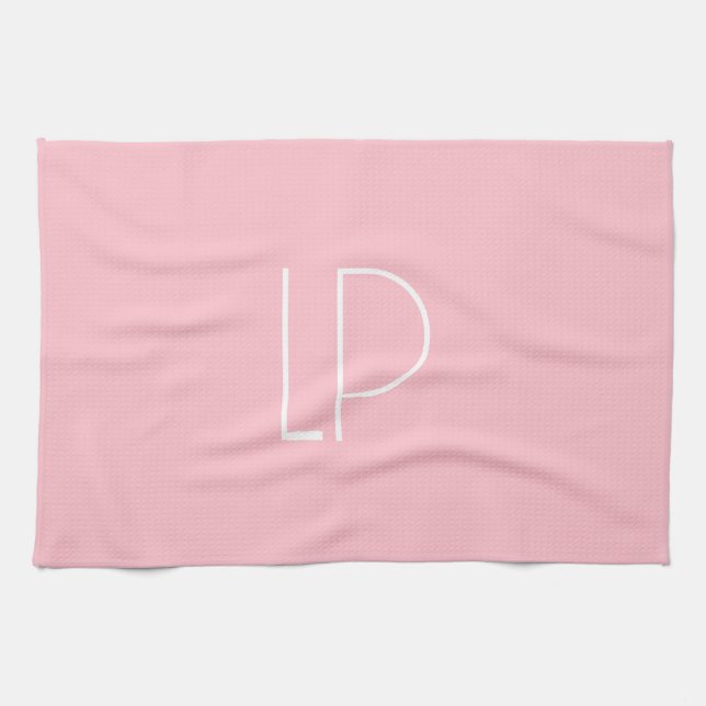 Elegant minimalistisk modern initial på pastellros kökshandduk (Horisontell)