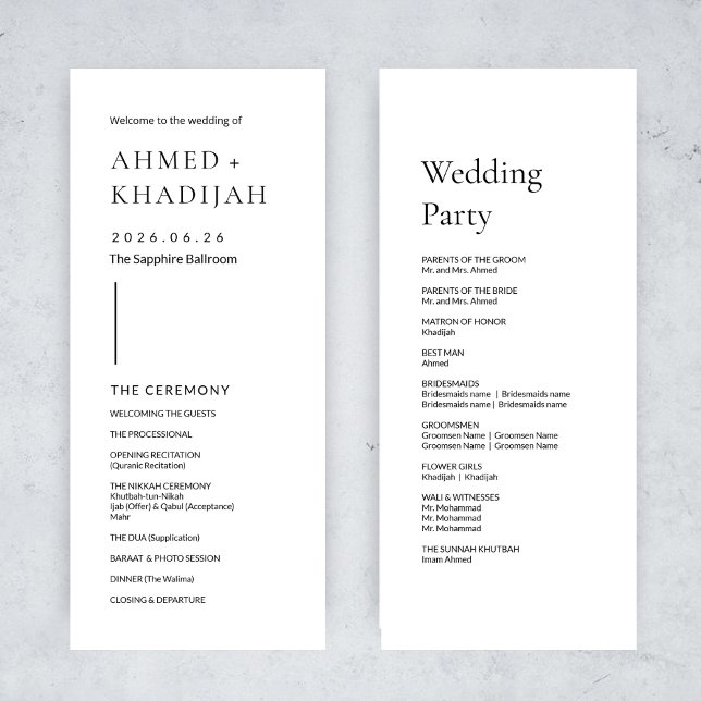 Elegant minimalistisk modern islamisk bröllopsprog program (Skapare uppladdad)