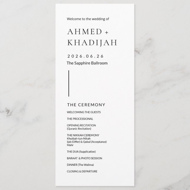 Elegant minimalistisk modern islamisk bröllopsprog program (Framsida)