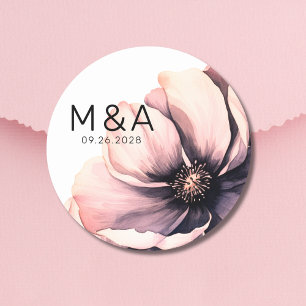 Elegant minimalistisk modern rosa blomsterbröllop runt klistermärke