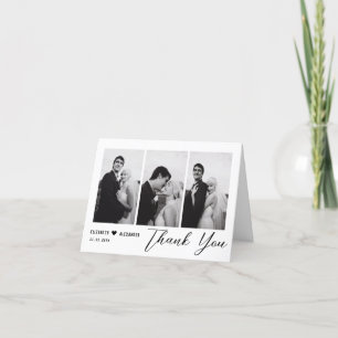 Elegant Minimalistisk Modern Script Bröllop 4-foto Tack Kort