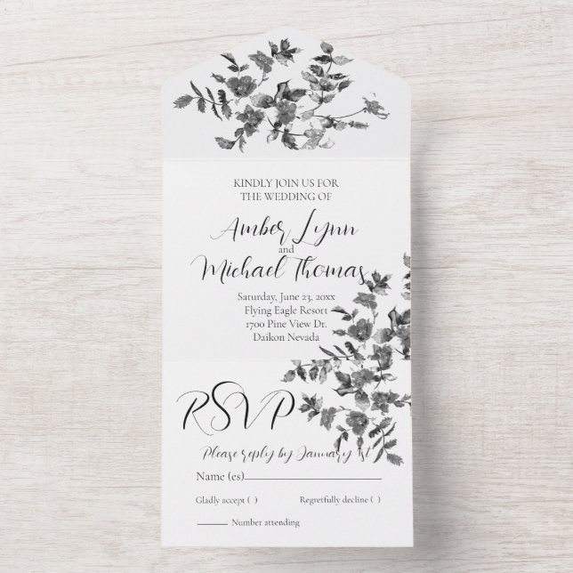 Elegant minimalistisk modern svart vit vildblommor (Insida)